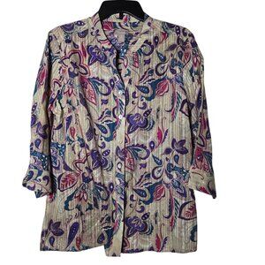 Chicos Womens Paisley Long Sleeve Button Top Size 2 Large Boho Light Career Fall